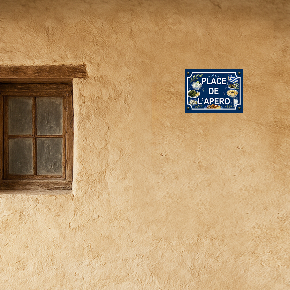 Plaque m�tal place de l'ap�ro grec � 20 x 15 cm