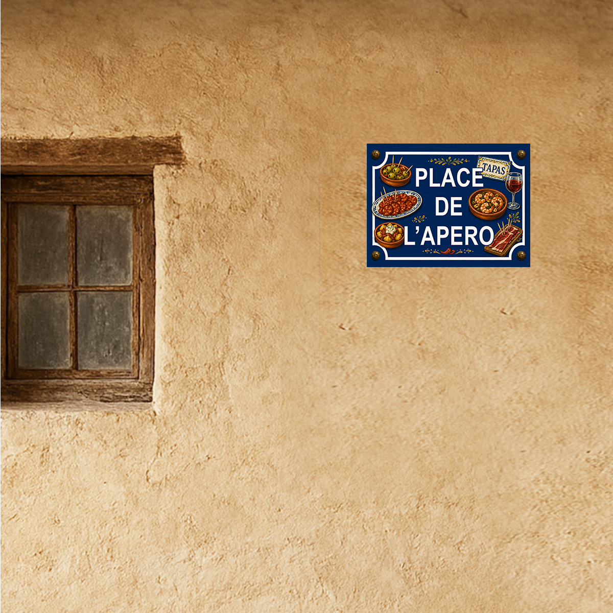 Plaque m�tal place de l'ap�ro tapas � 20 x 15 cm