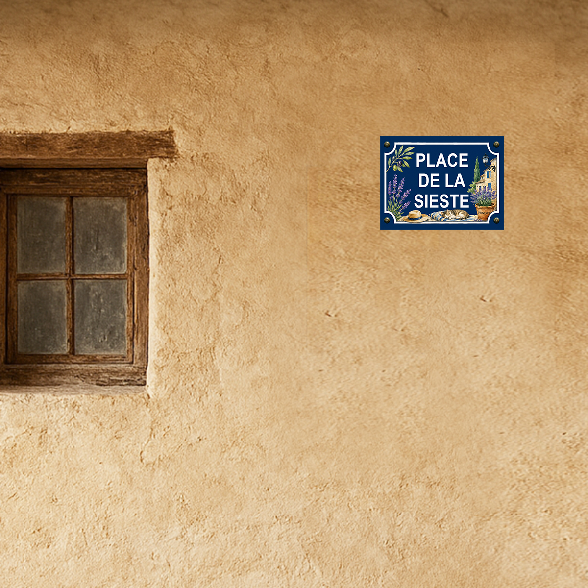 Plaque m�tal place de la sieste Provence � 20 x 15 cm