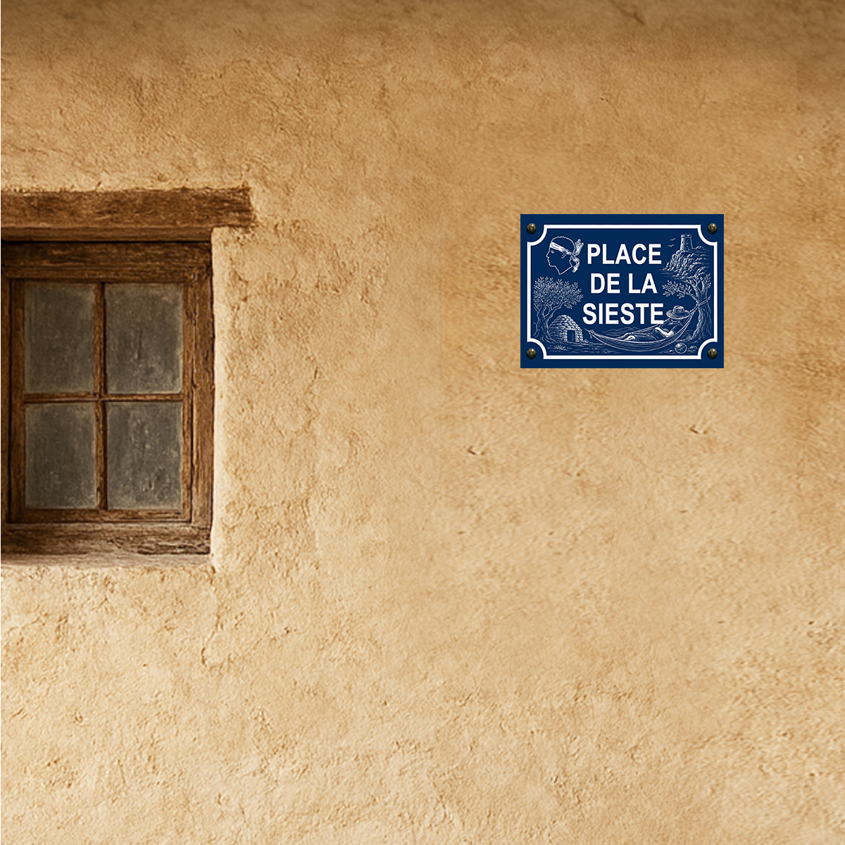 Plaque m�tal place de la sieste corse  � 20 x 15 cm