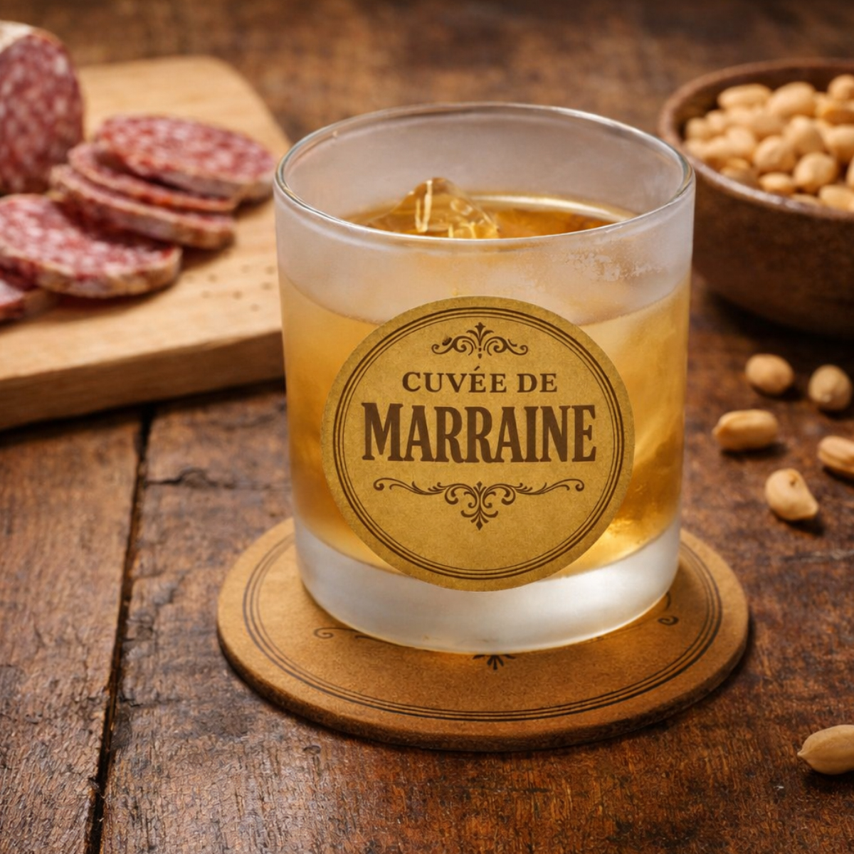 Verre cuv�e de Marraine avec sous-verre assorti
