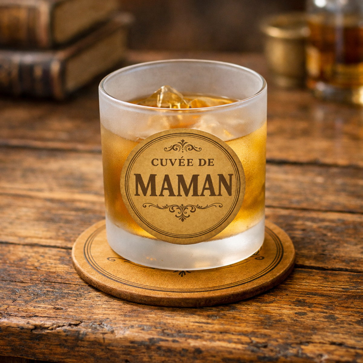 Verre cuv�e de Maman avec sous-verre assorti