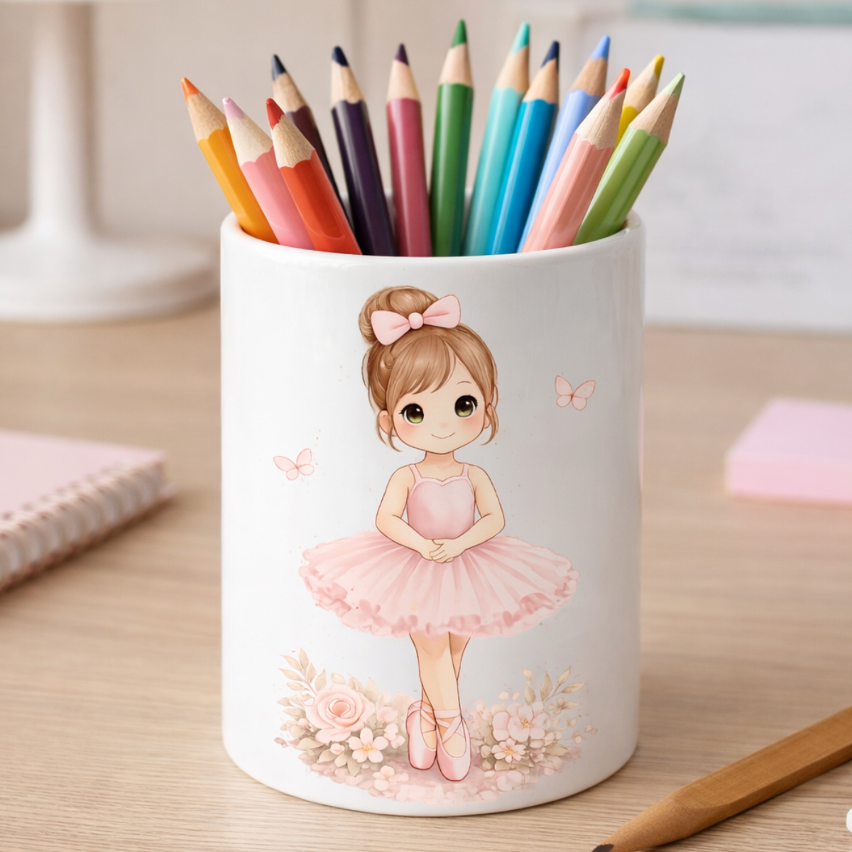 Pot � crayons ballerine rose en c�ramique