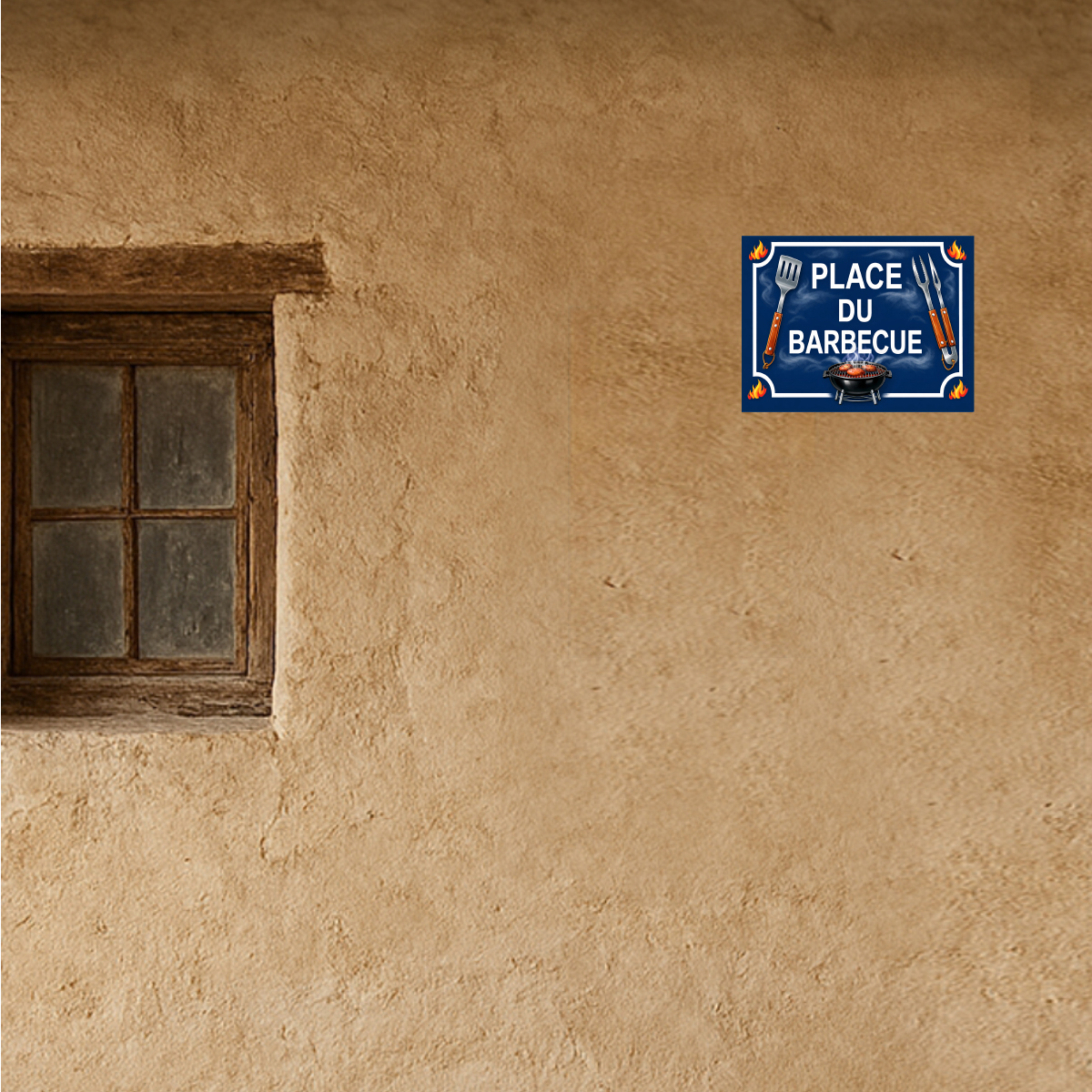 Plaque M�tal D�corative � Place du Barbecue � 20 x 15 cm