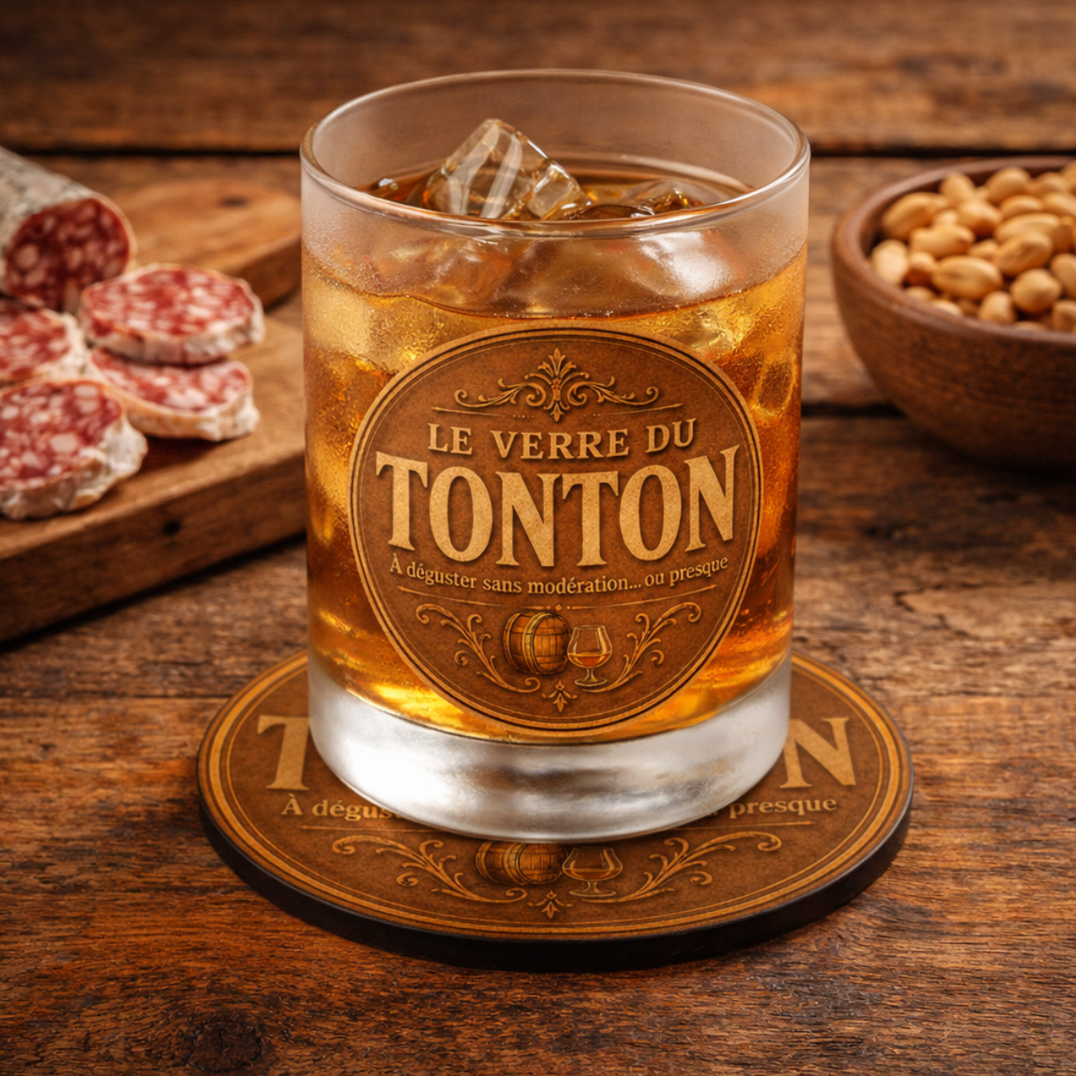 Verre Cuv�e du Tonton avec Sous-Verre Assorti