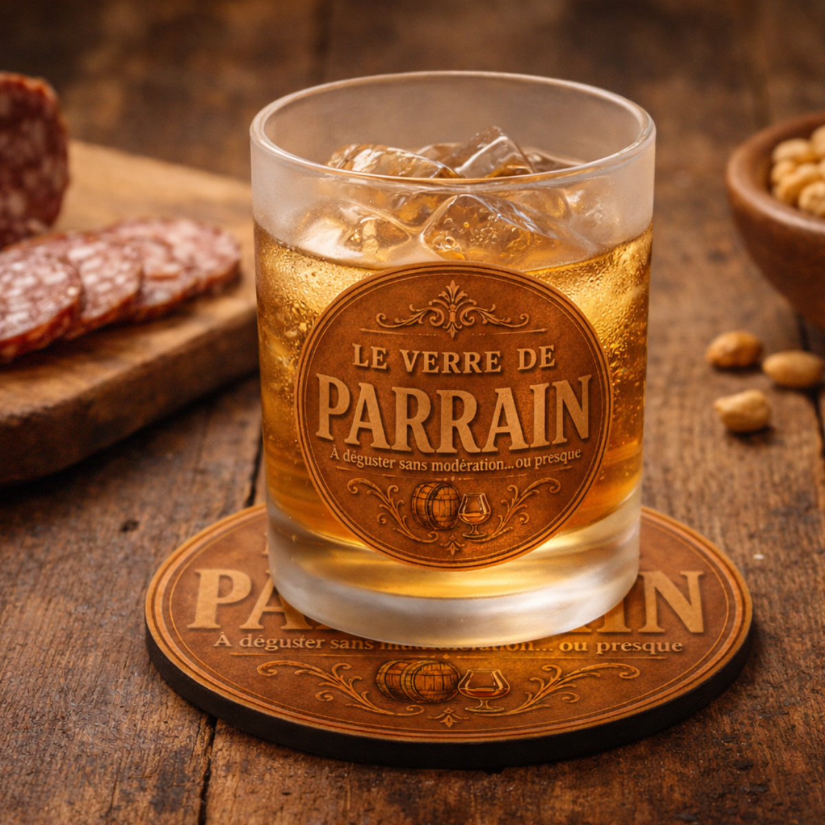 Verre de Parrain avec Sous-Verre Assorti