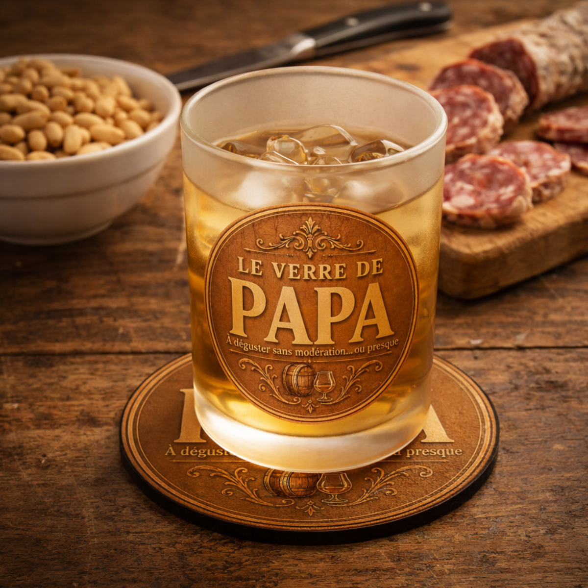 Verre de papa avec Sous-Verre Assorti