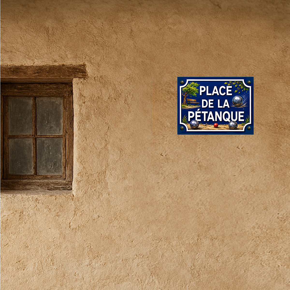 Plaque m�tal Place de la p�tanque 20 x 15 cm