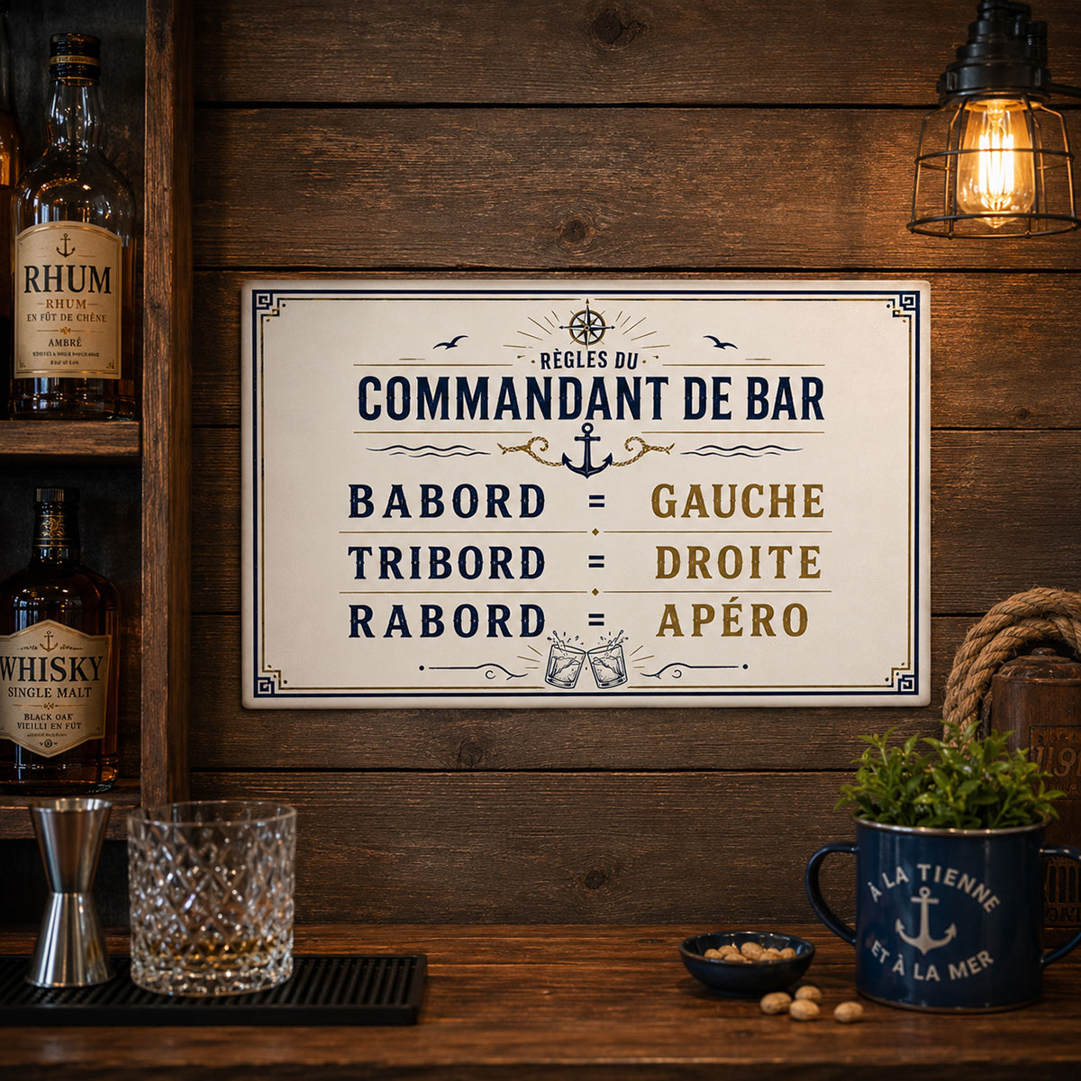 Plaque m�tal vintage Commandant de Bar 30,5 x 20 cm