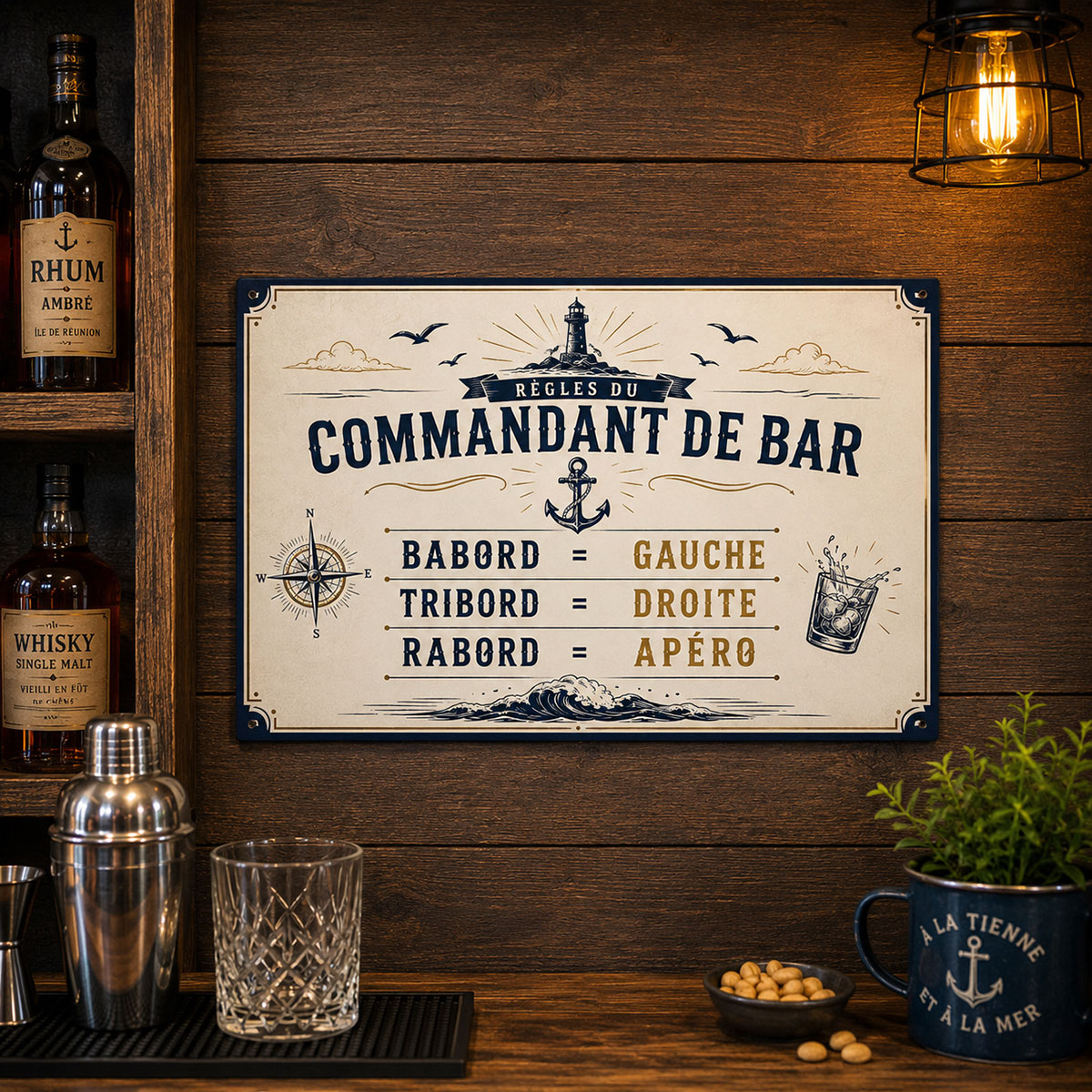 Plaque m�tal vintage Commandant de Bar 30,5 x 20 cm