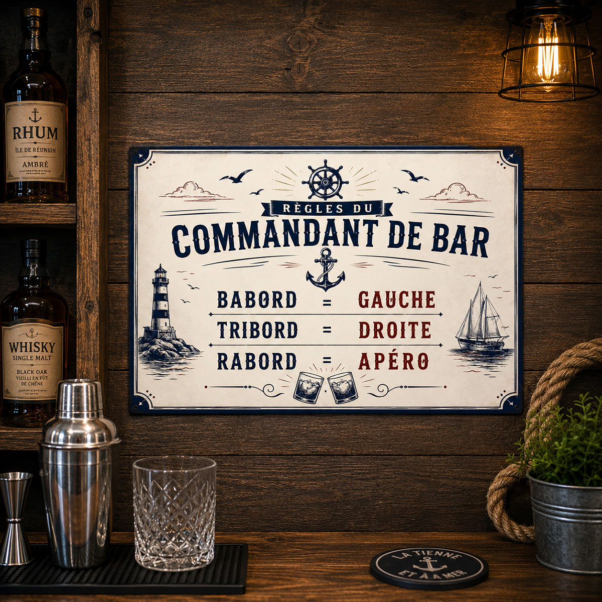 Plaque m�tal vintage Commandant de Bar 30,5 x 20 cm