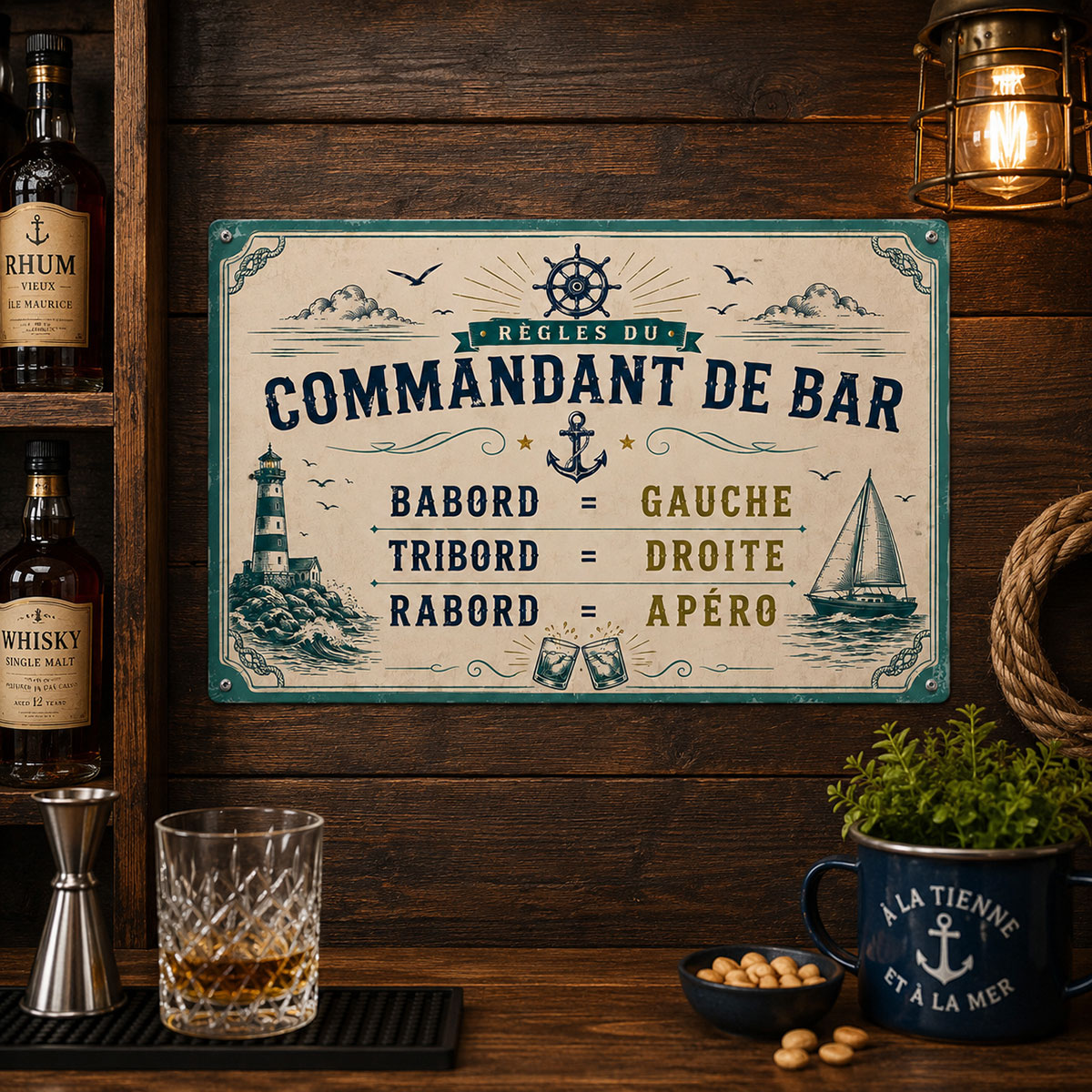 Plaque m�tal vintage Commandant de Bar 30,5 x 20 cm
