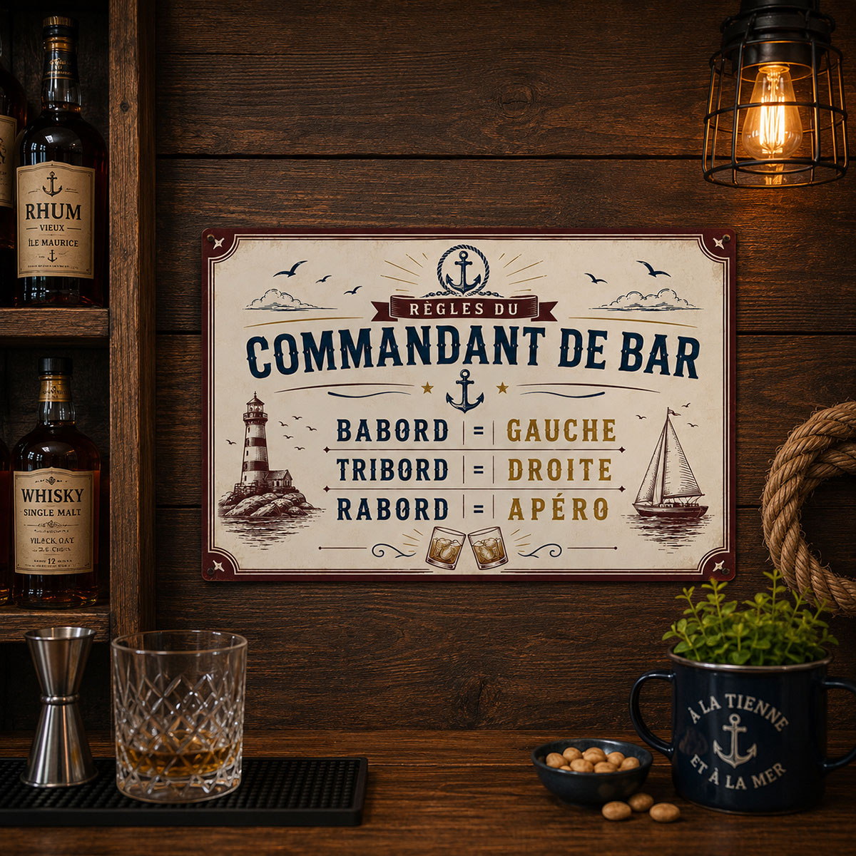 Plaque m�tal vintage Commandant de Bar 30,5 x 20 cm