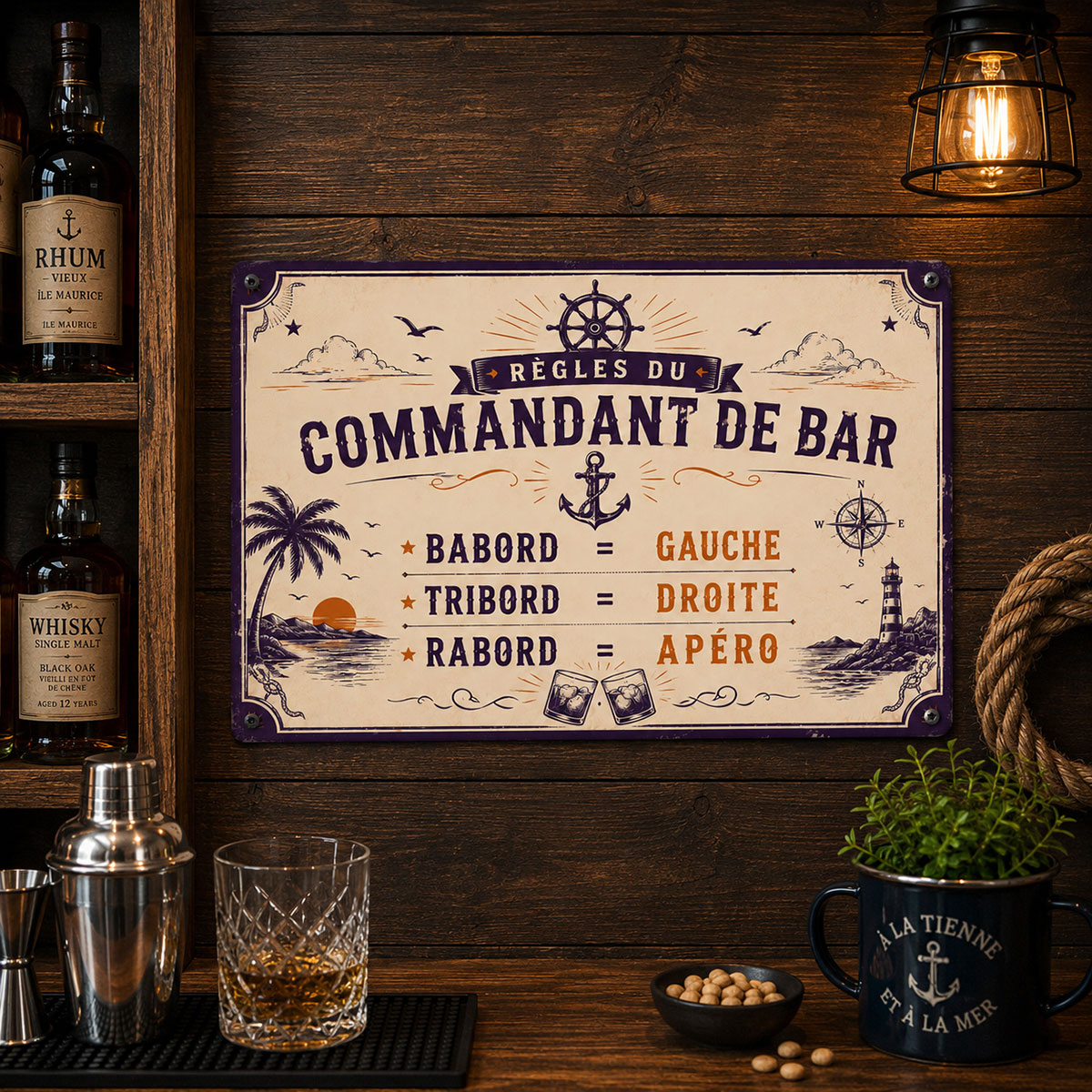 Plaque m�tal vintage Commandant de Bar 30,5 x 20 cm