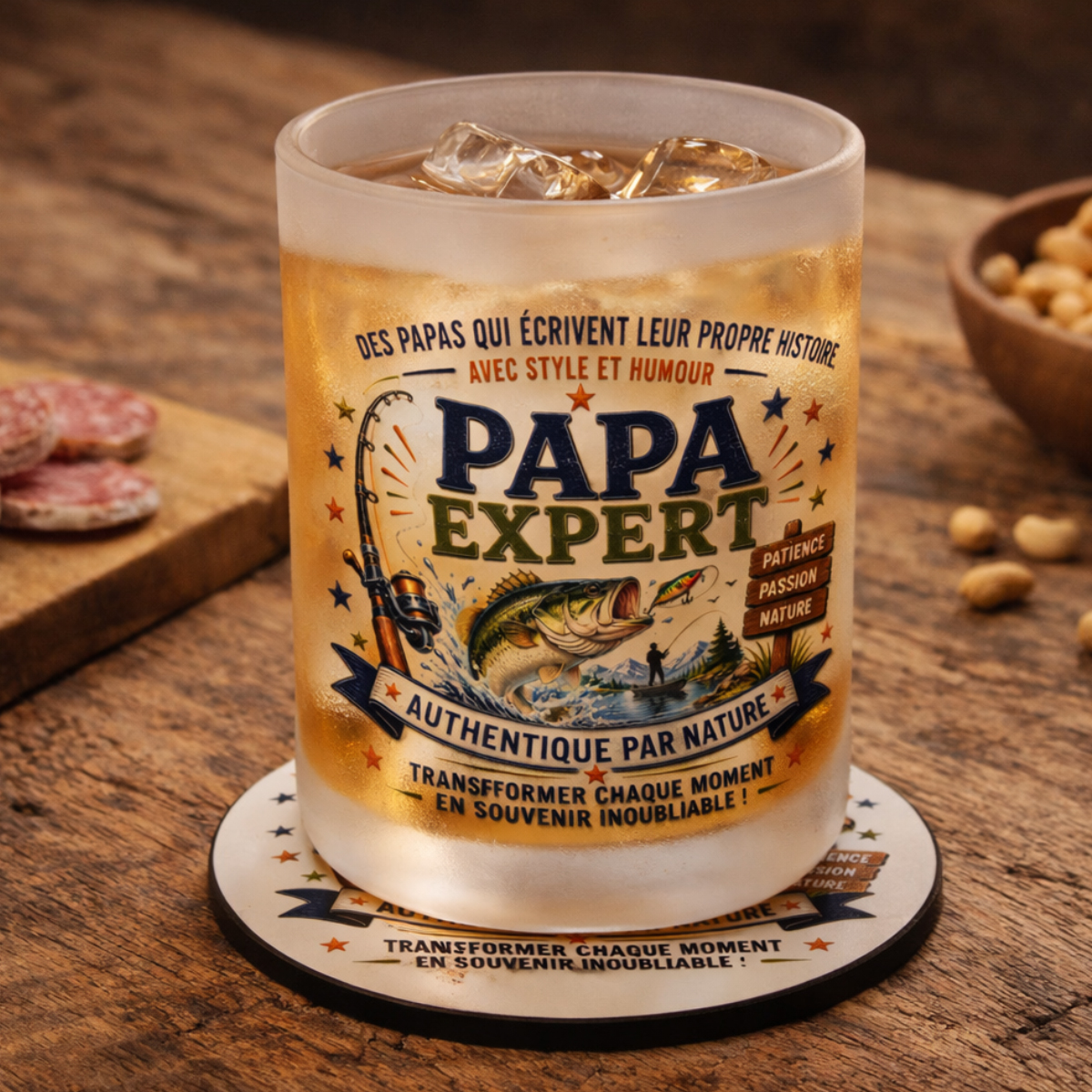 Verre Papa Expert P�che avec Sous-Verre Assorti 280 ml