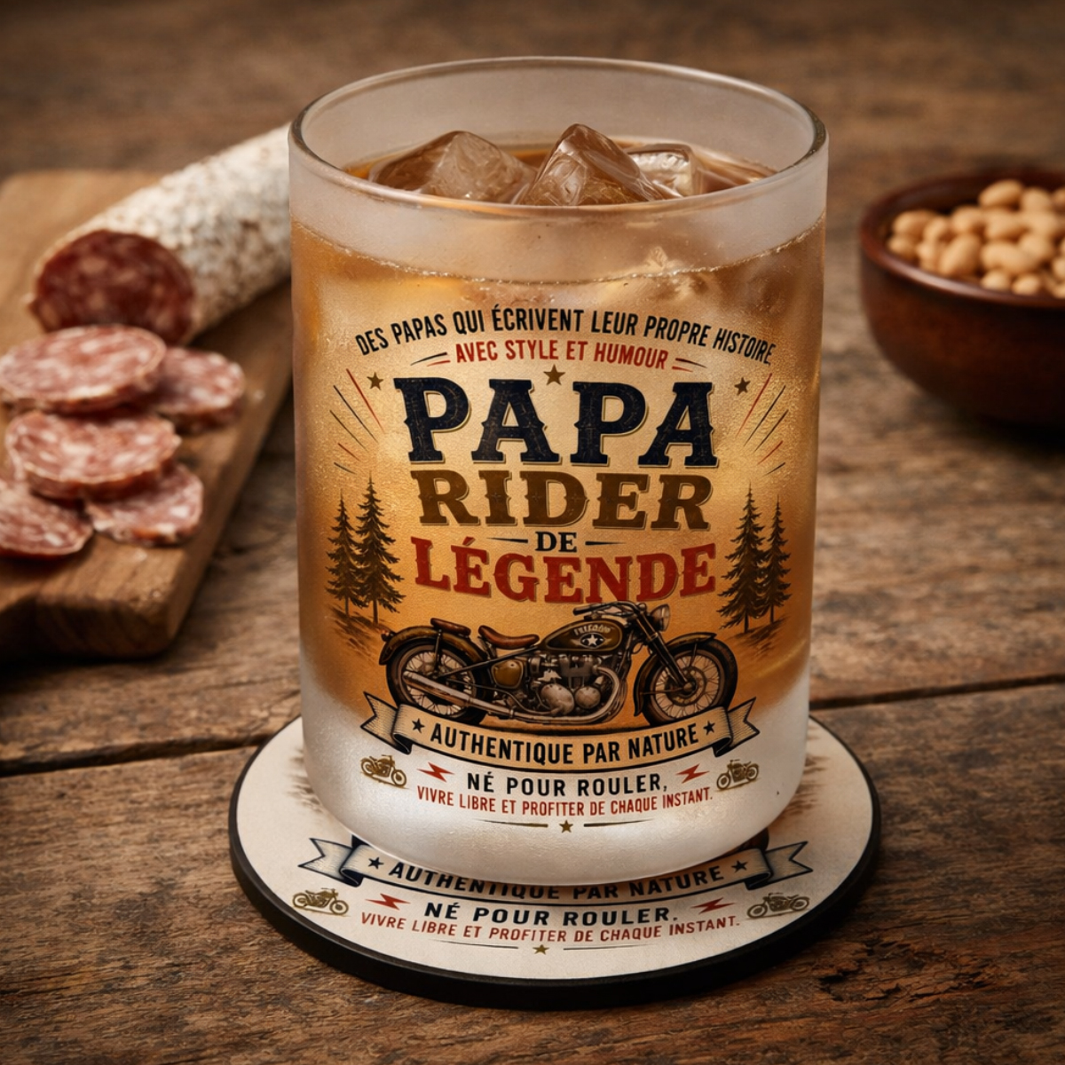 Verre Papa Rider de L�gende avec Sous-Verre Assorti 280 ml