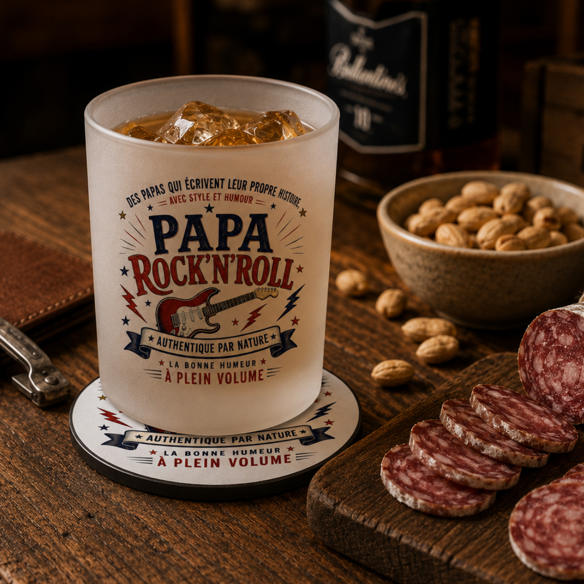 Verre Papa Rock�n�Roll avec Sous-Verre Assorti 280 ml