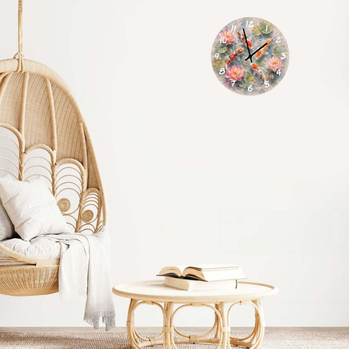 Horloge murale carpes ko� et fleurs de lotus en verre � 29 cm