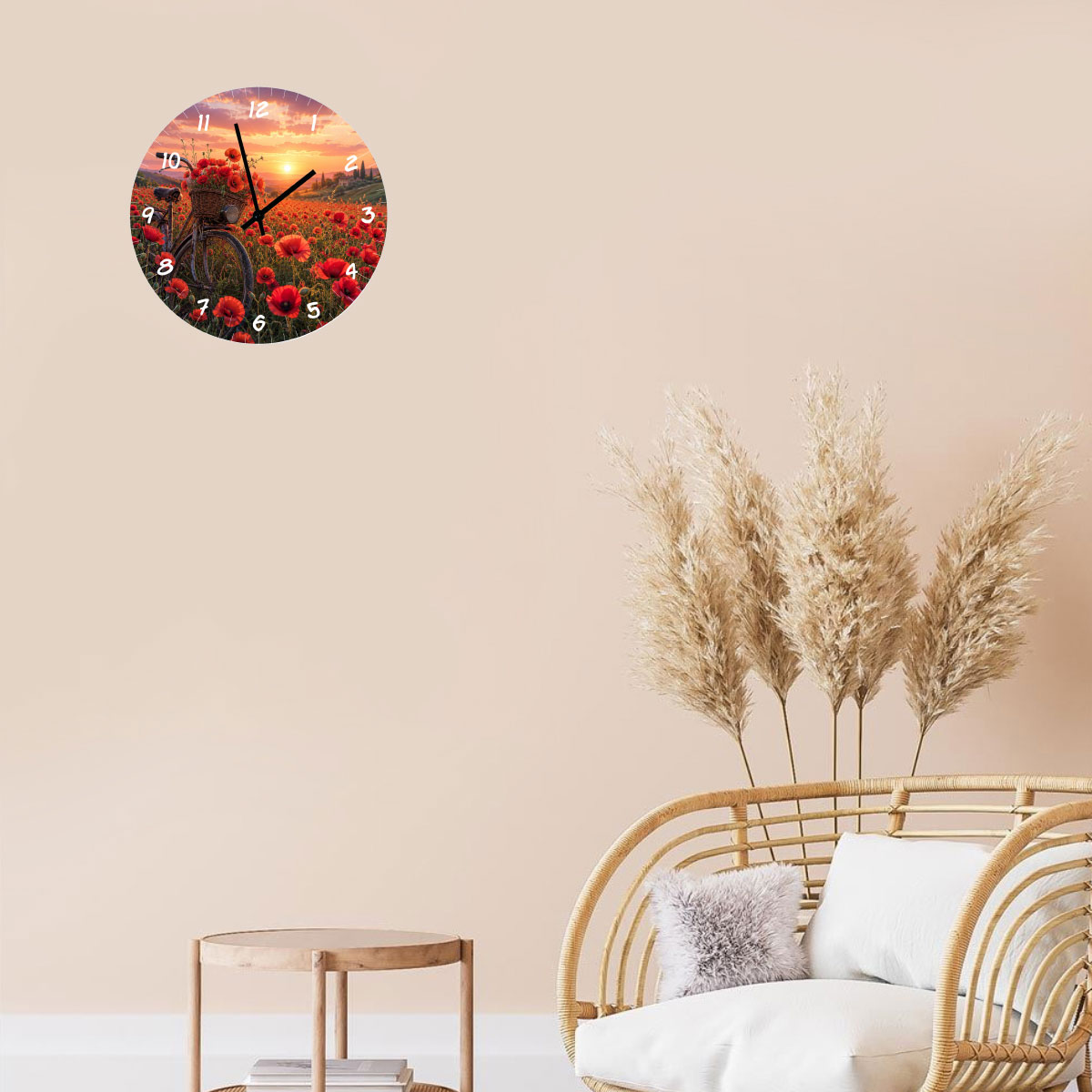 Horloge Murale Verre 29 cm V�lo Vintage et Coquelicots