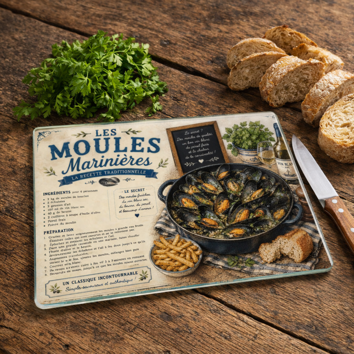 Planche � D�couper en Verre Recette des Moules Marini�res