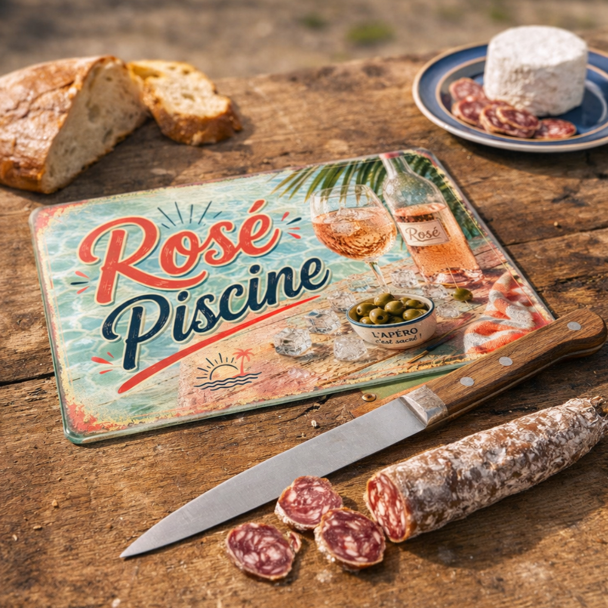 Planche � D�couper en Verre Ros� Piscine