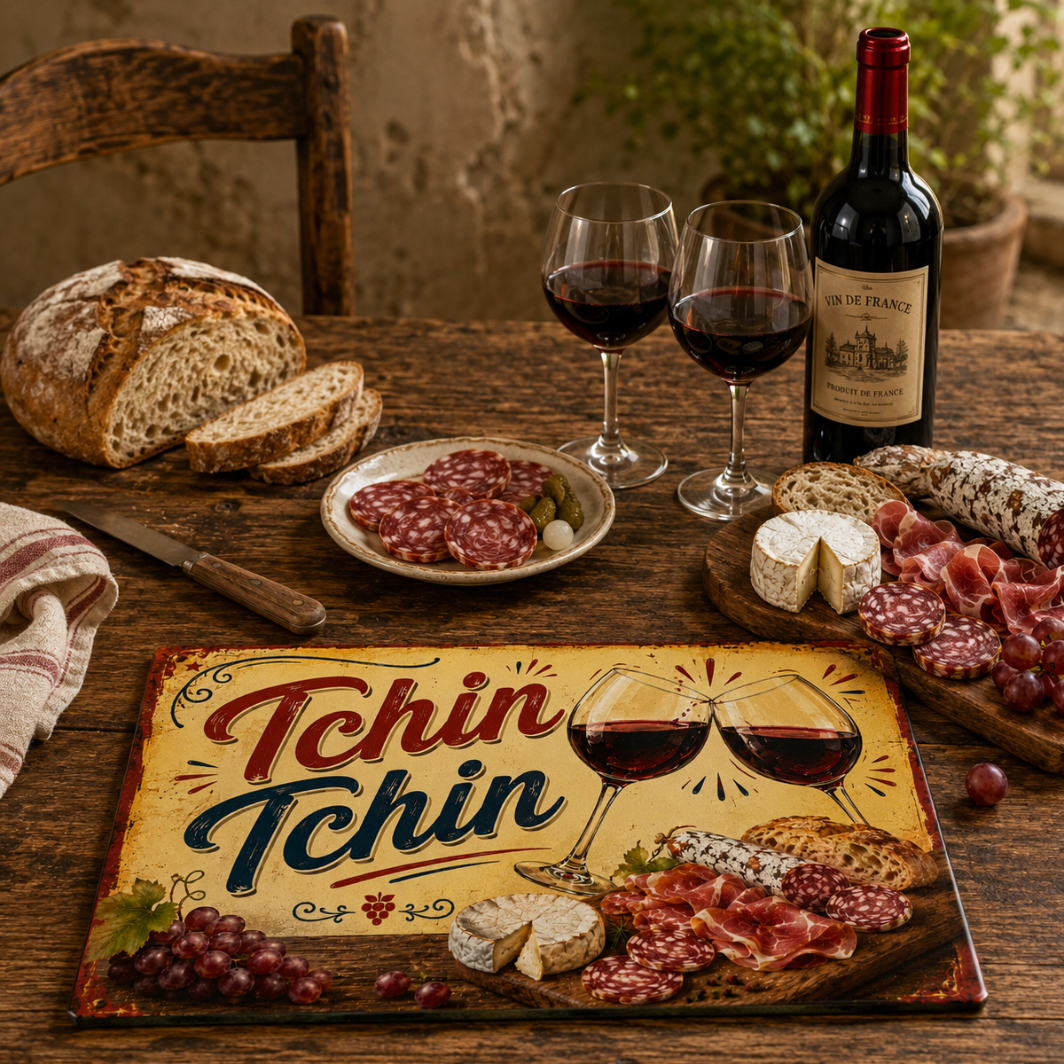 Planche � D�couper en Verre Tchin Tchin Vintage