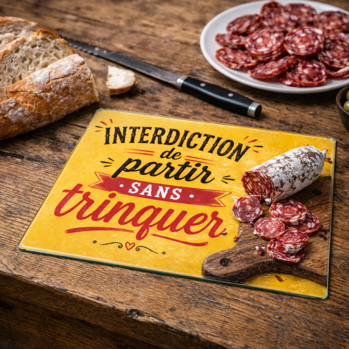 Planche � D�couper en Verre Interdiction de Partir Sans Trinquer