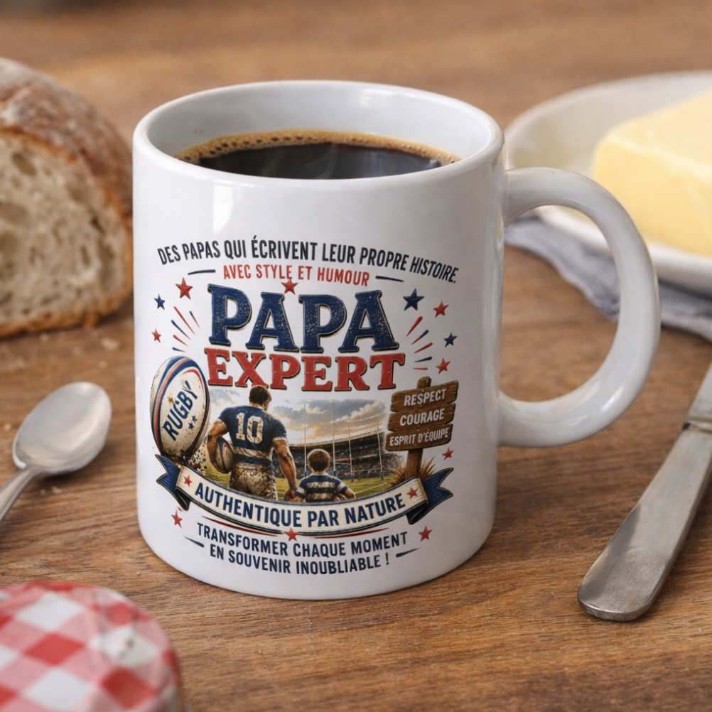 Mug Papa Expert Rugby Authentique par Nature 300 ml � Cbkr�ation
