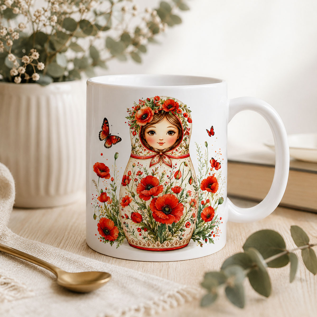 Mug poup�e russe aux coquelicots 350 ml � Cbkr�ation