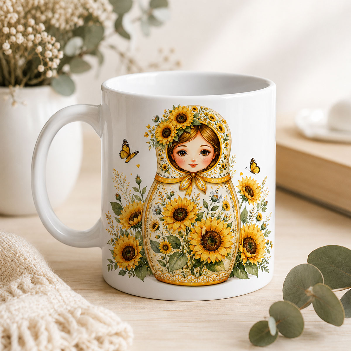 Mug Poup�e Russe aux Tournesols � Mug Floral 350 ml