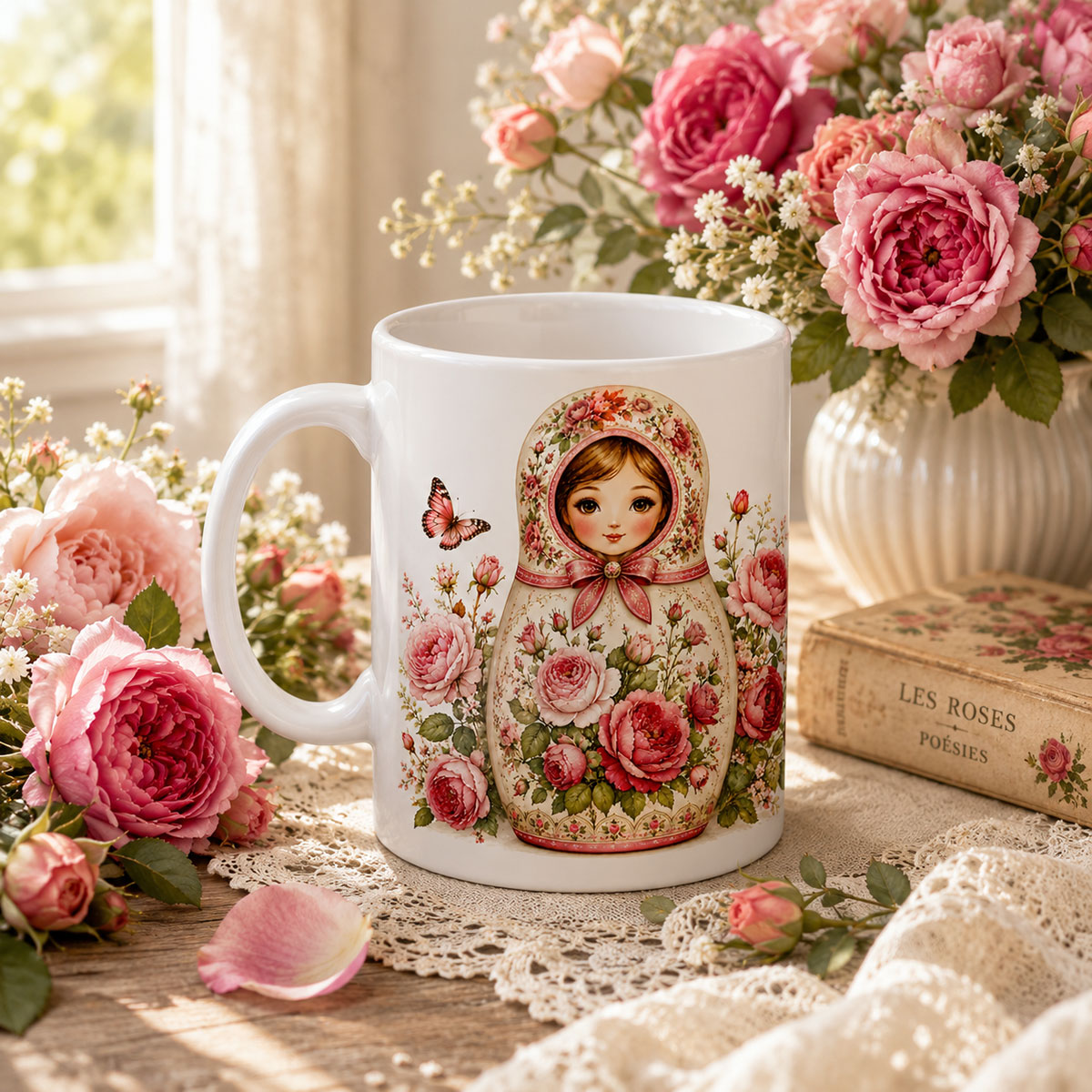 Mug poup�e russe roses anciennes 350 ml