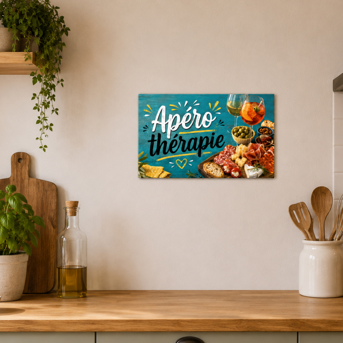 Plaque m�tal humoristique Ap�ro th�rapie 30 x 20 cm