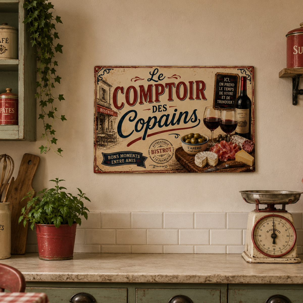 Plaque m�tal vintage Le Comptoir des Copains 30 x 20 cm