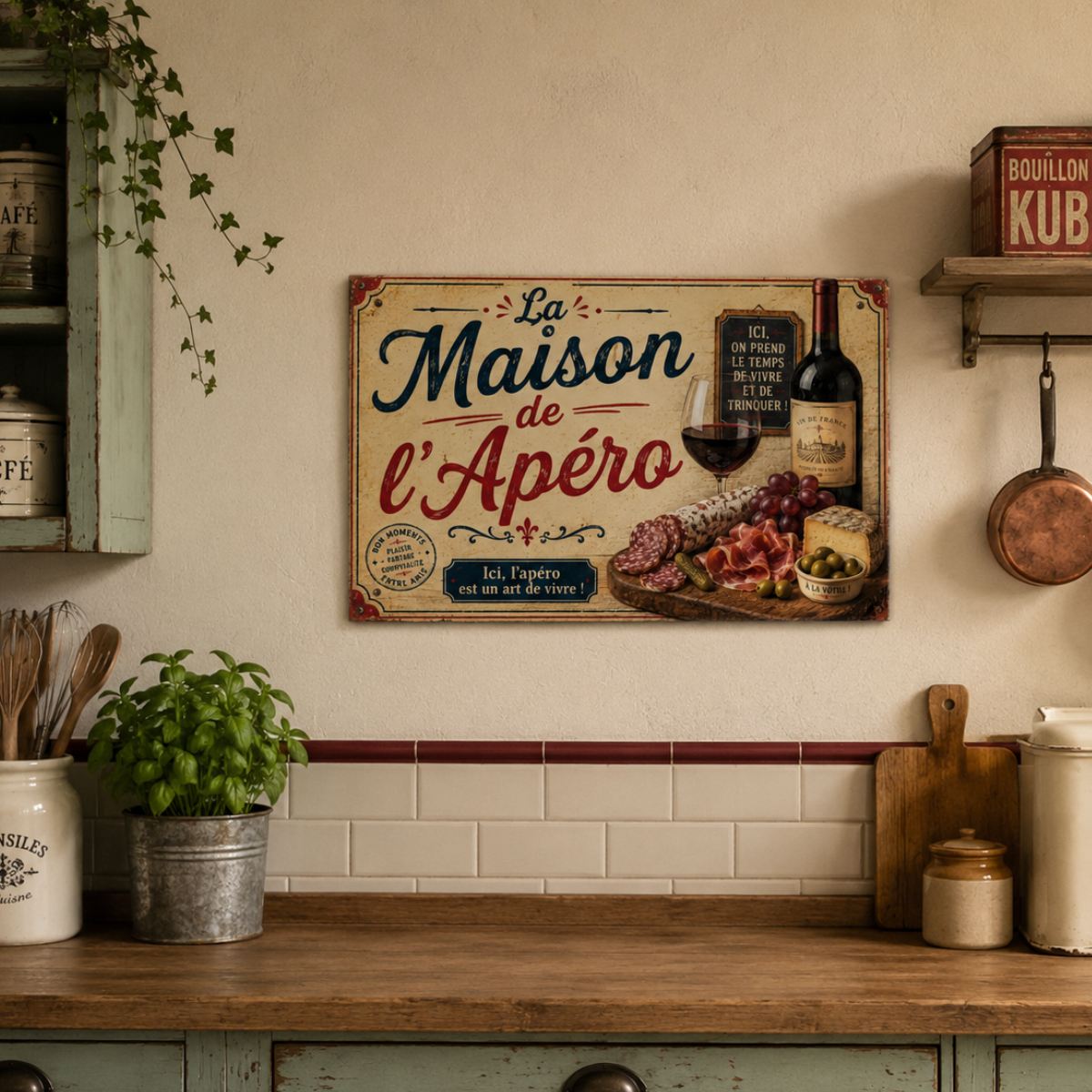 Plaque m�tal vintage La Maison de l'Ap�ro 30 x 20 cm