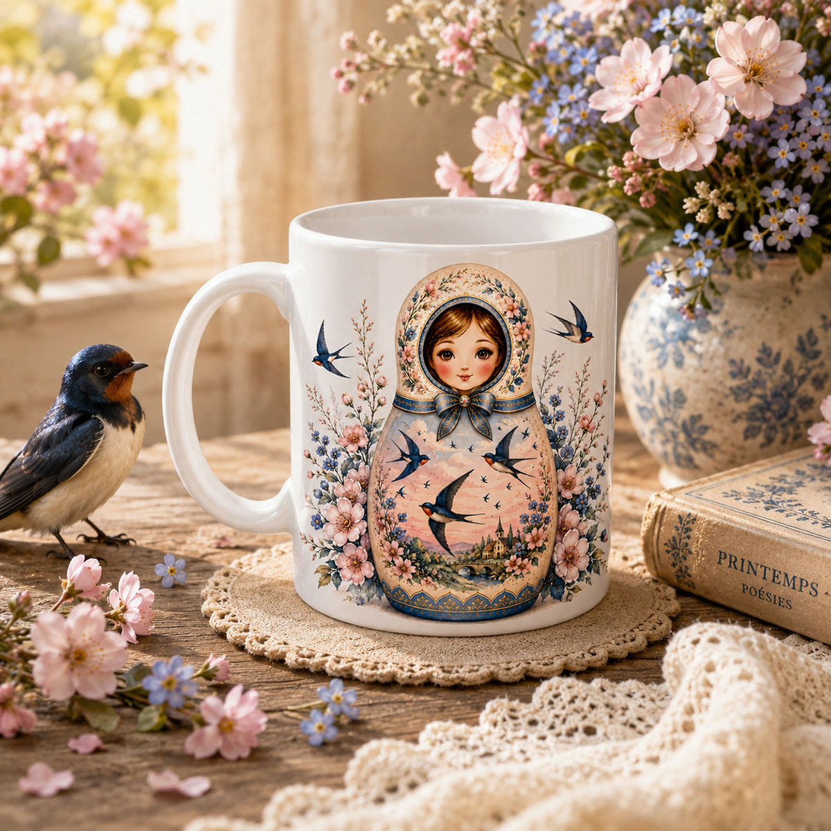 Mug poup�e russe hirondelles 350 ml