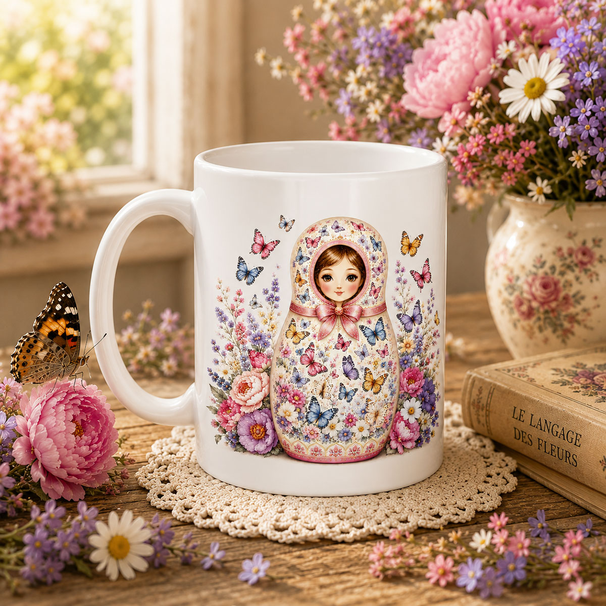 Mug poup�e russe papillons 350 ml
