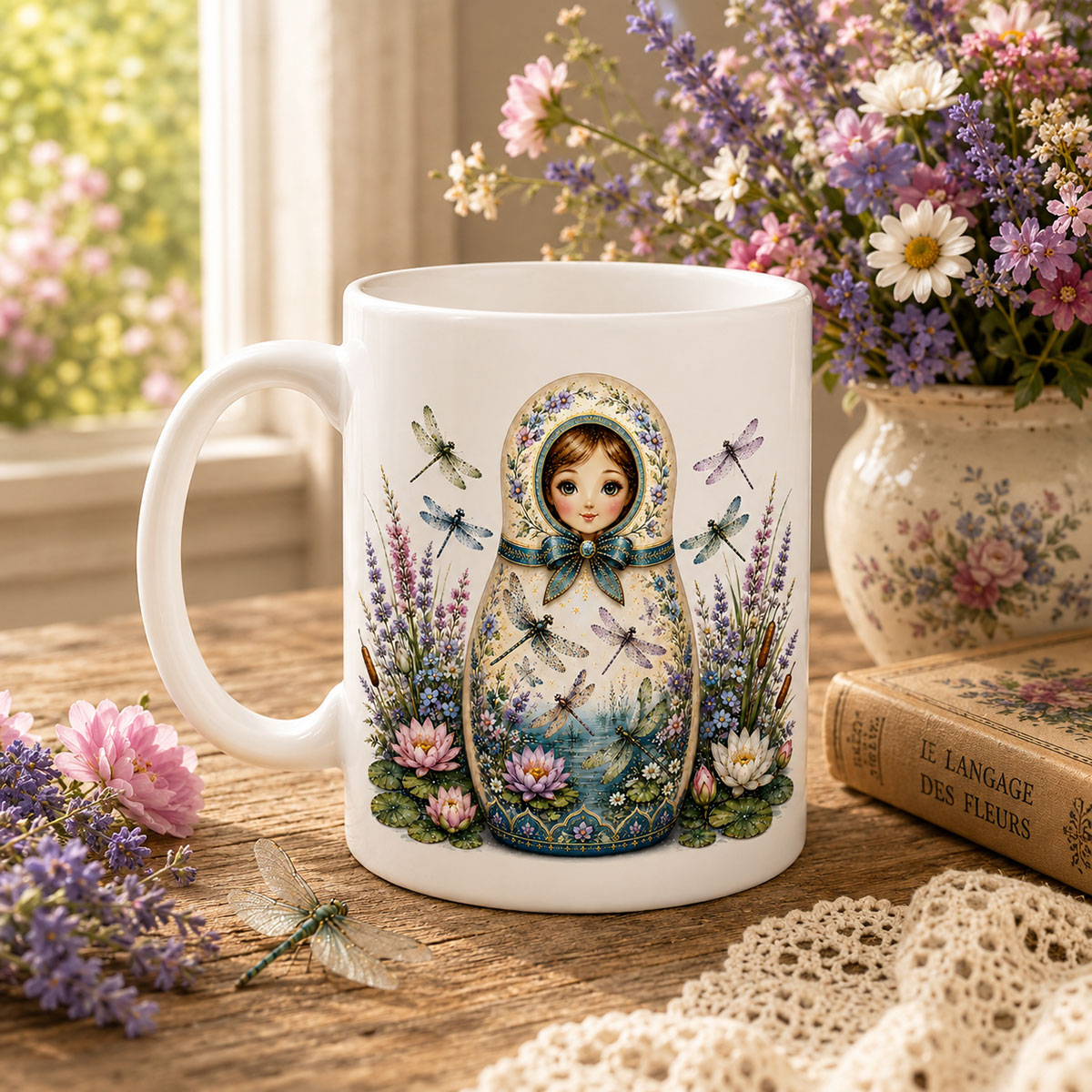 Mug poup�e russe libellules 350 ml