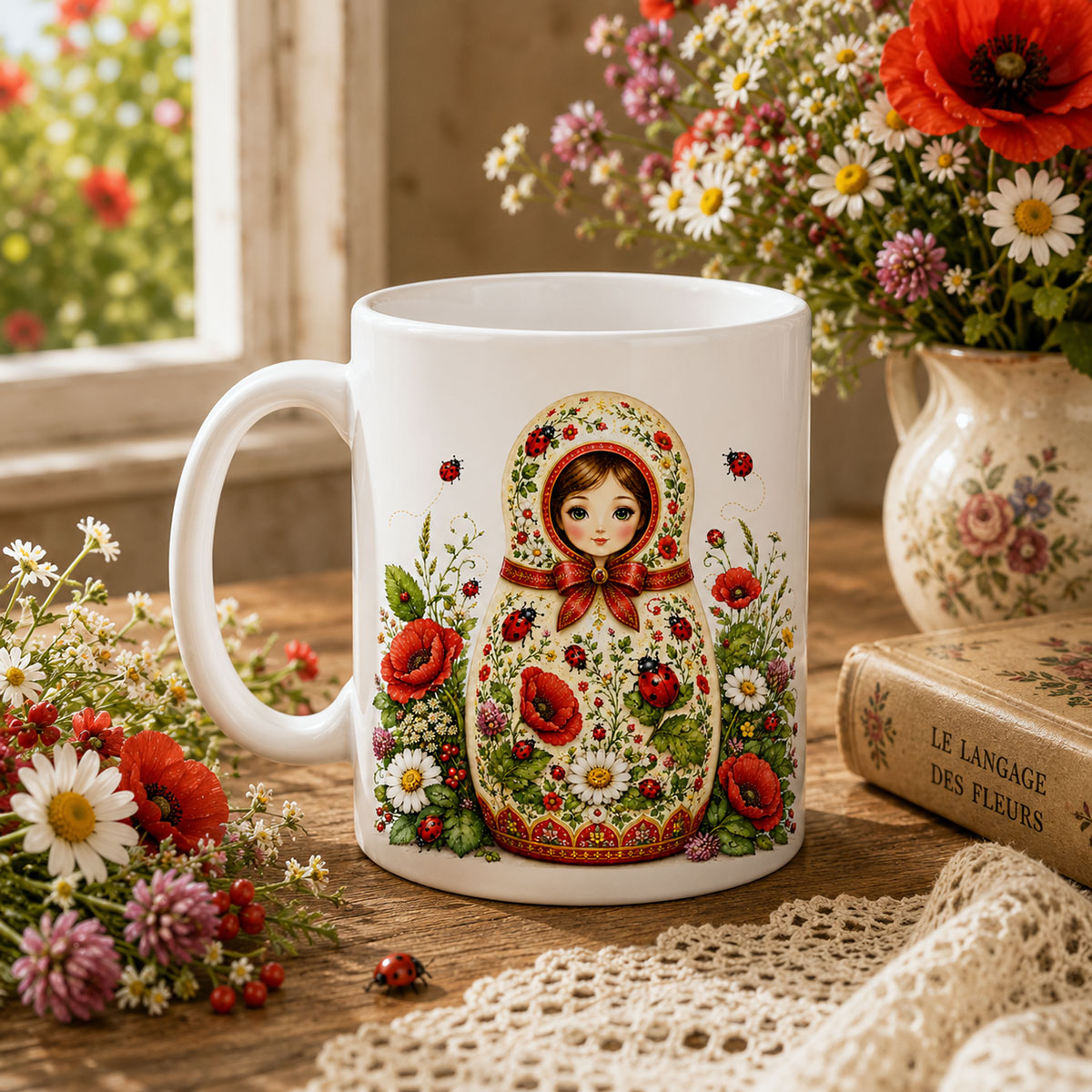Mug poup�e russe coccinelles 350 ml