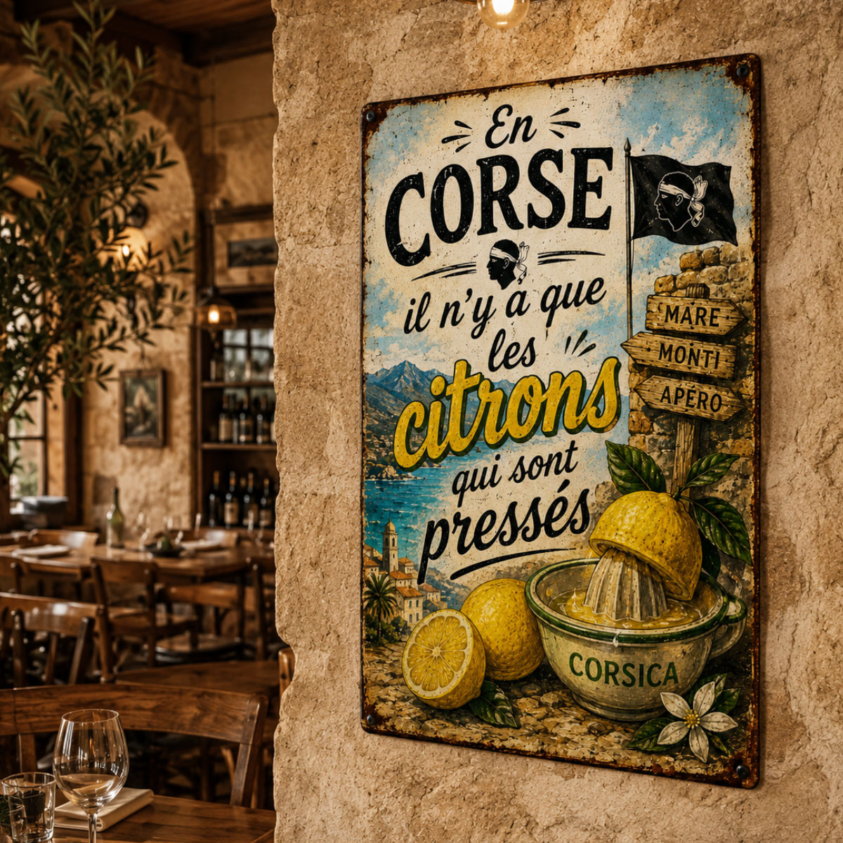 Plaque m�tal Corse - Les citrons sont les seuls press�s 30x20 cm