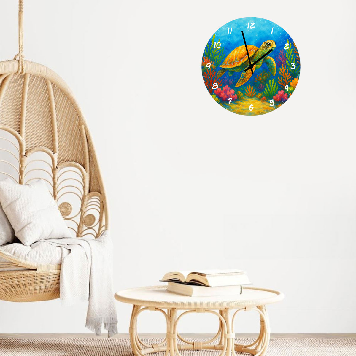 Horloge murale Tortue marine en verre 29 cm d�cor oc�an tropical