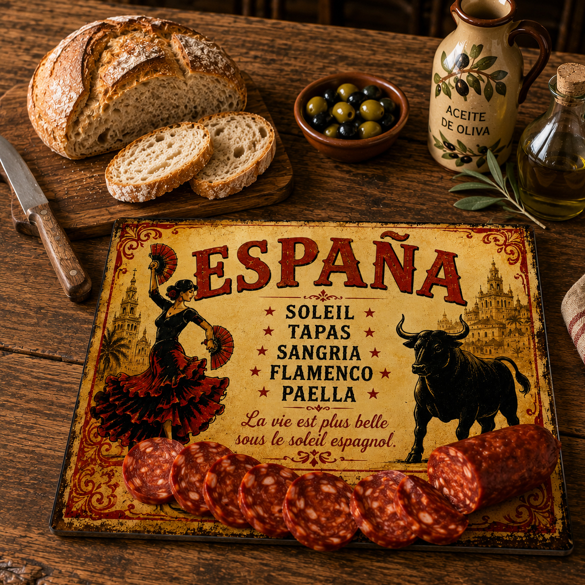 Planche � d�couper Espa�a flamenco et taureau 29 x 20 cm