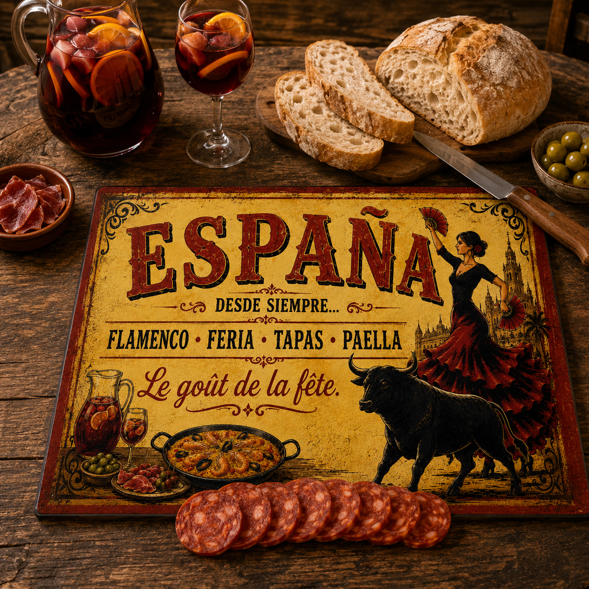 Planche � d�couper verre Espagne tapas flamenco 29 x 20 cm