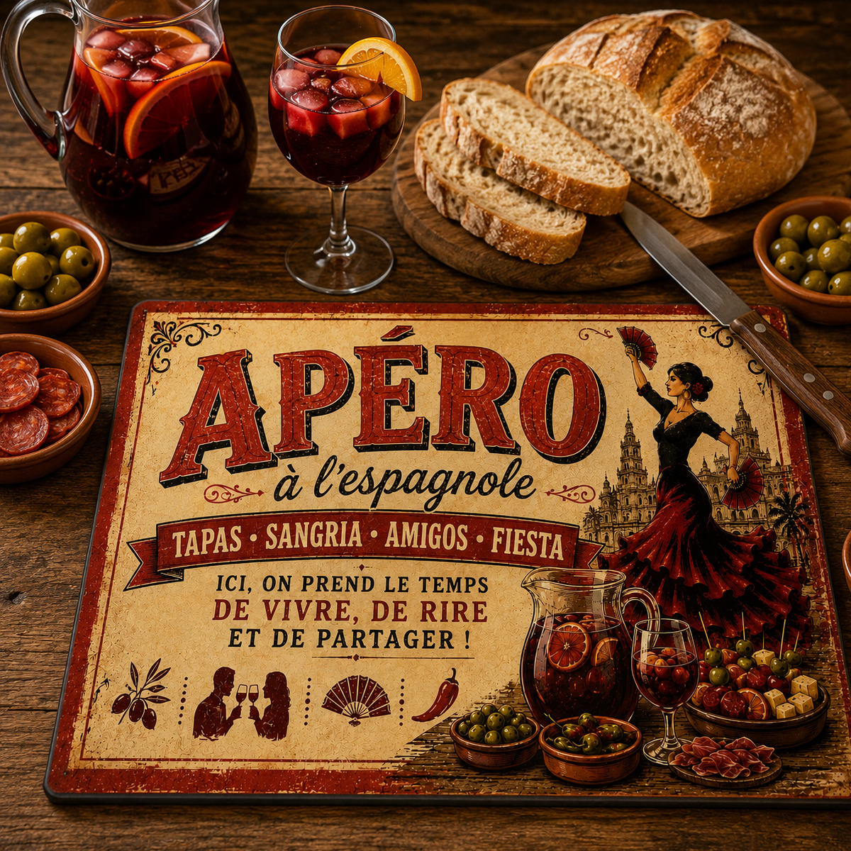 Planche � d�couper verre ap�ro � l�espagnole 29 x 20 cm