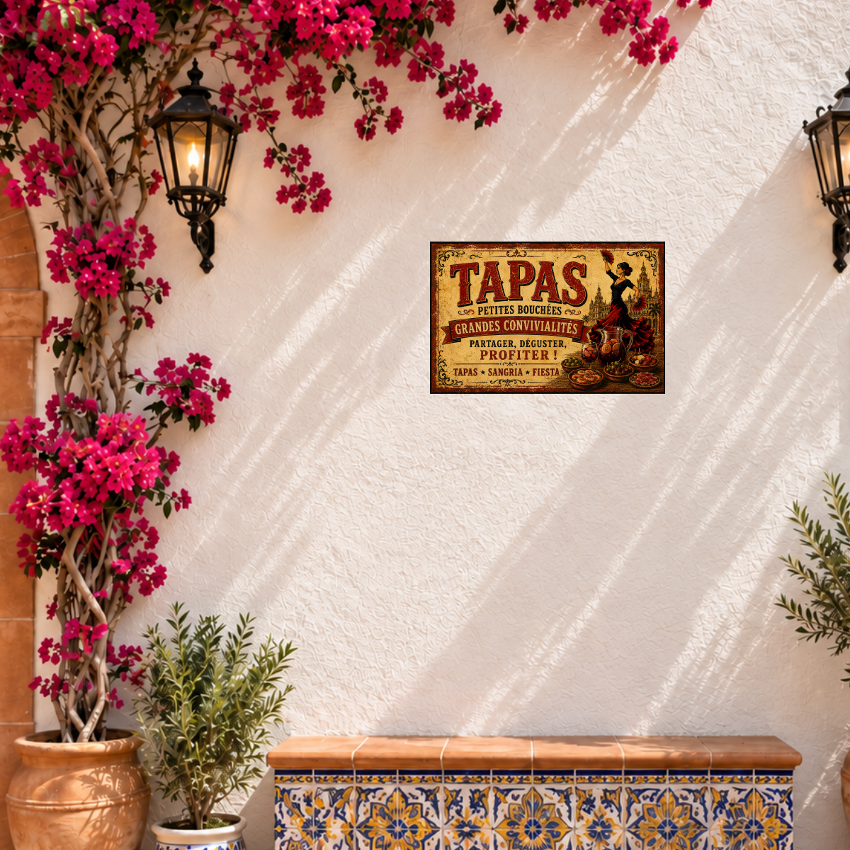 Plaque m�tal Tapas petites bouch�es convivialit� 30 x 20 cm
