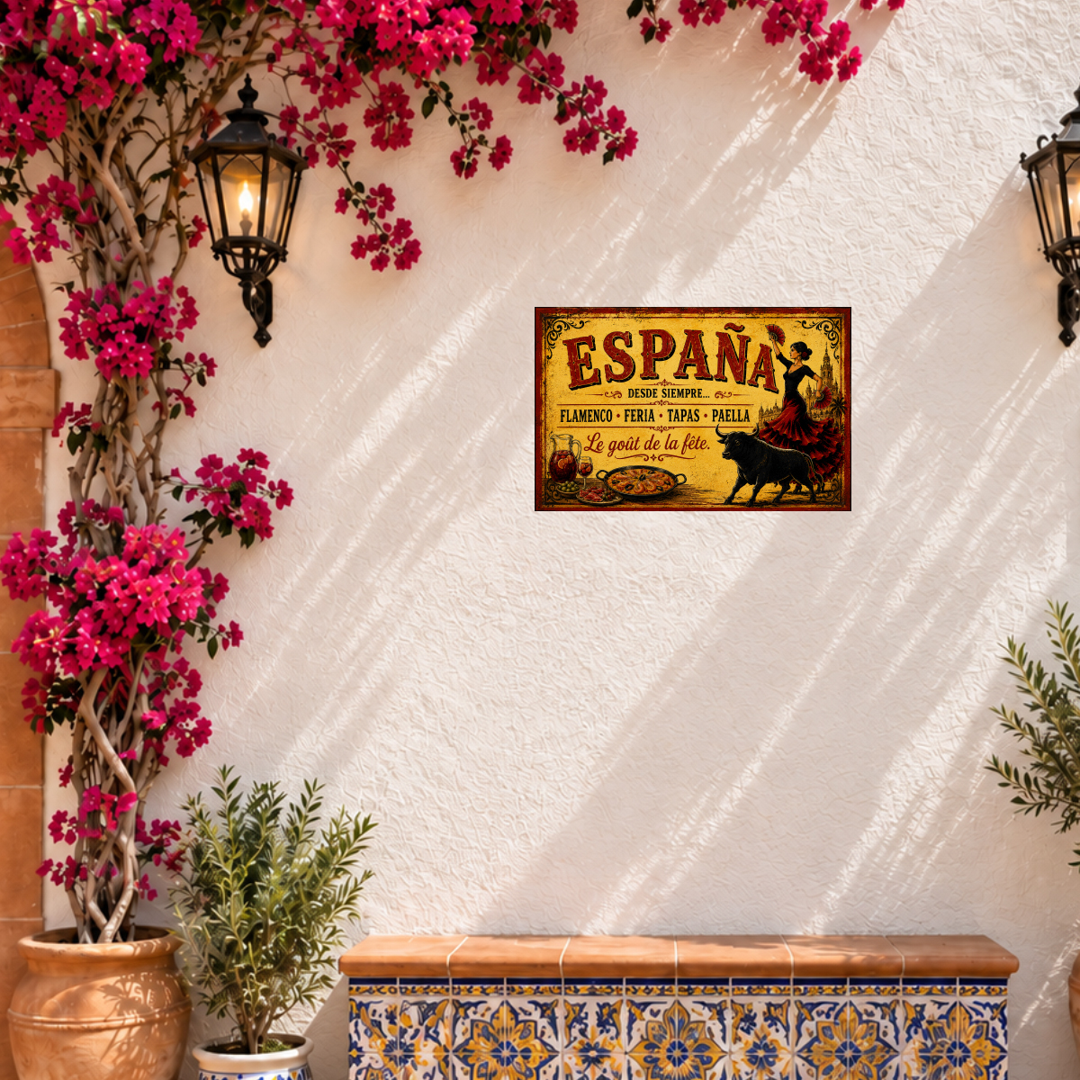 Plaque m�tal Espa�a flamenco feria tapas paella 30 x 20 cm