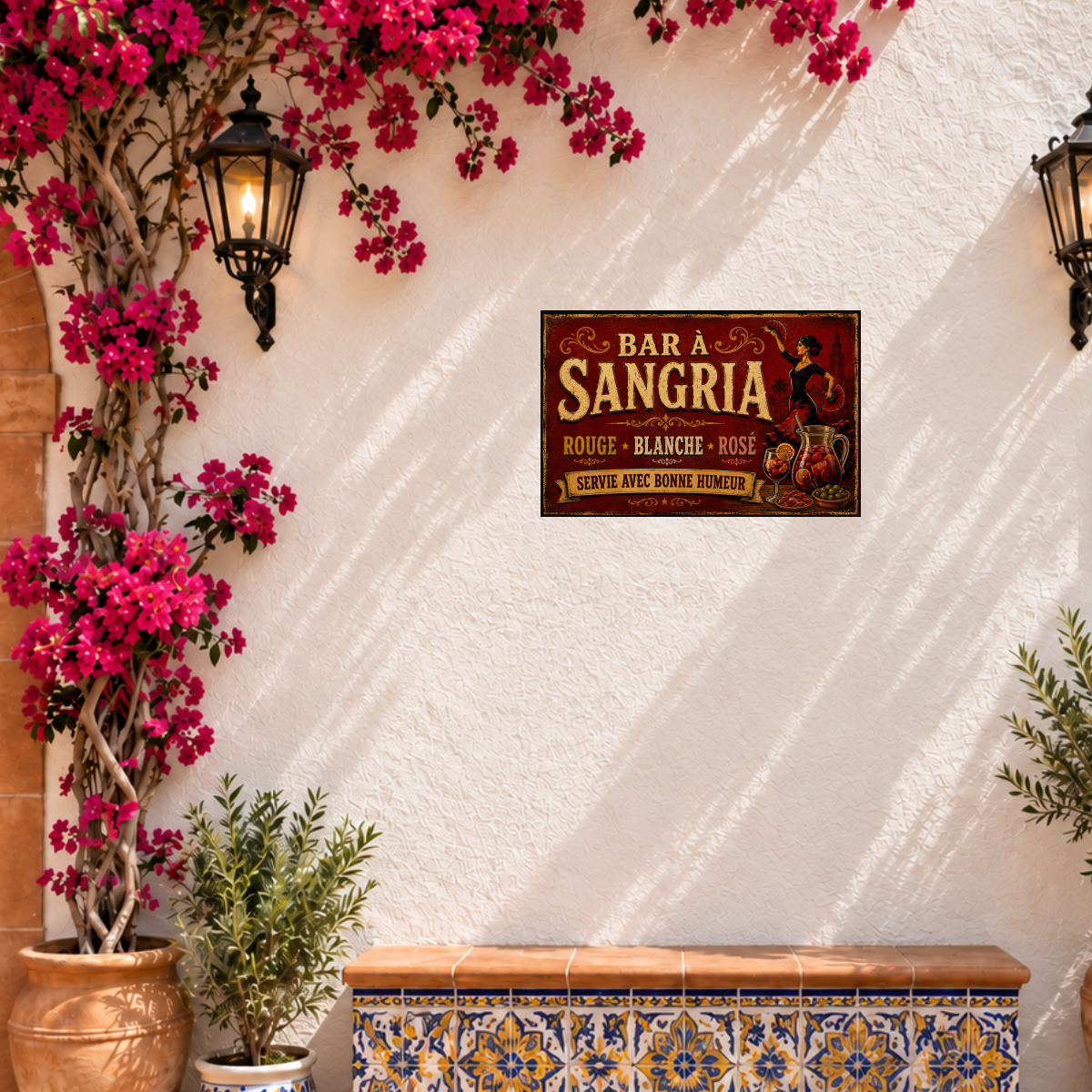 Plaque m�tal Bar � Sangria Espagne vintage 30 x 20 cm
