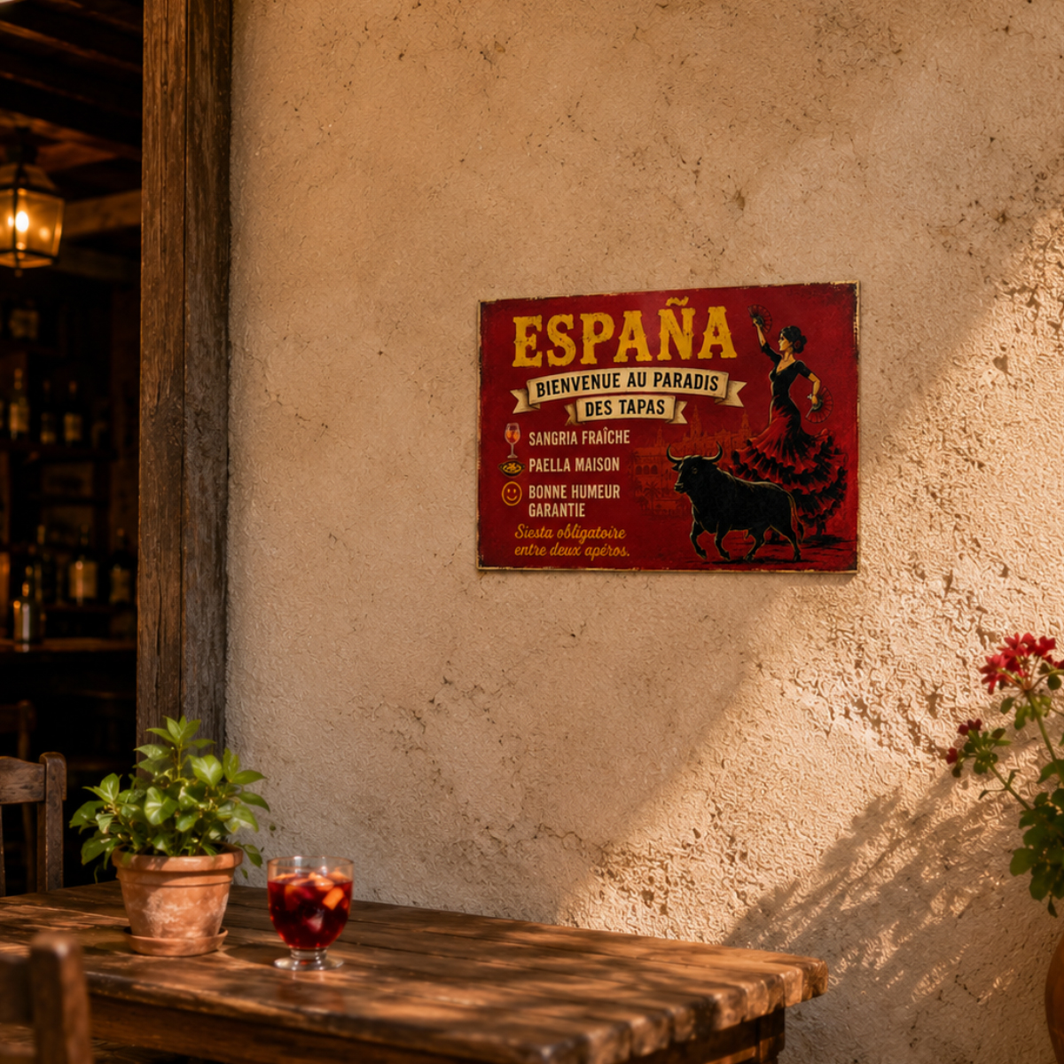 Plaque m�tal Espagne tapas flamenco d�co vintage 30 � 20 cm
