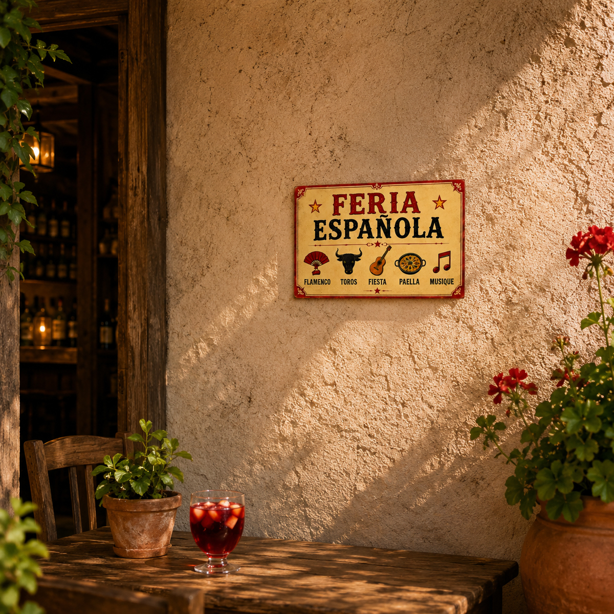 Plaque m�tal Feria Espa�ola Espagne vintage 30 x 20 cm