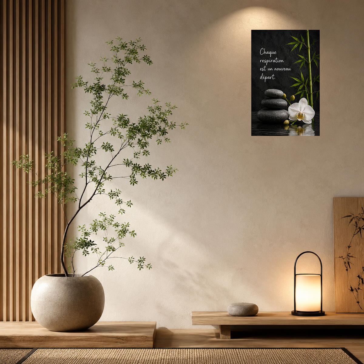 Plaque m�tal zen respiration et orchid�e � d�coration bien-�tre