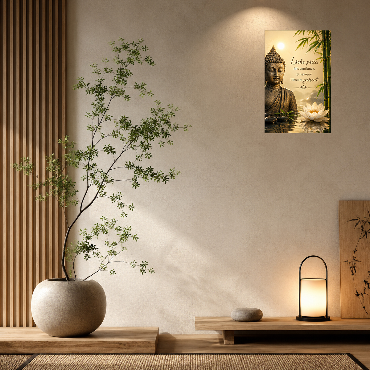 Plaque m�tal zen Bouddha � L�che prise, fais confiance �